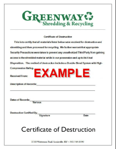 Certificate of Destruction Example